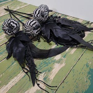 Set of 4 Halloween Silver & Black Pumpkin Feather Berry Picks